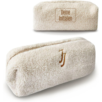 Плюшева косметичка з вишитими ініціалами - персоналізована плюшева косметичка ідеально підходить як сумочка-органайзер (бежева) Пе