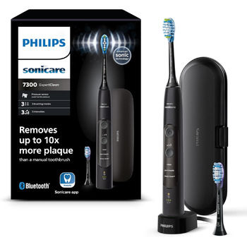 Електрична зубна щітка Philips Sonicare ExpertClean 7300, звукова зубна щітка з додатком, 3 режими очищення та 3 рівня інтенсивності, датчик тиску, дорожній футляр, чорний, модель HX9601/02