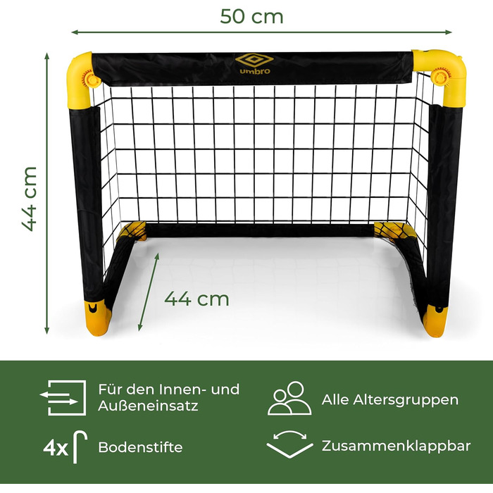 Футбольні ворота Umbro 50 x 44 x 44 см - Комплект із 2 футбольних воріт - Складані футбольні ворота - Футбольні ворота для саду та дітей - Тренувальний футбольний інвентар для приміщень та вулиці - Пластик - Чорний/Жовтий