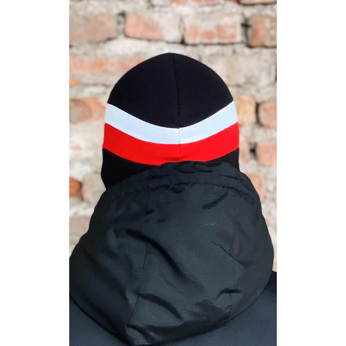 Балаклава PGWEAR Stripe Бавовняна балаклава з лайкрою, еластична та дихаюча Маска для вуличного одягу та активного відпочинку Зроблено в Європі Один розмір Білий/Червоний