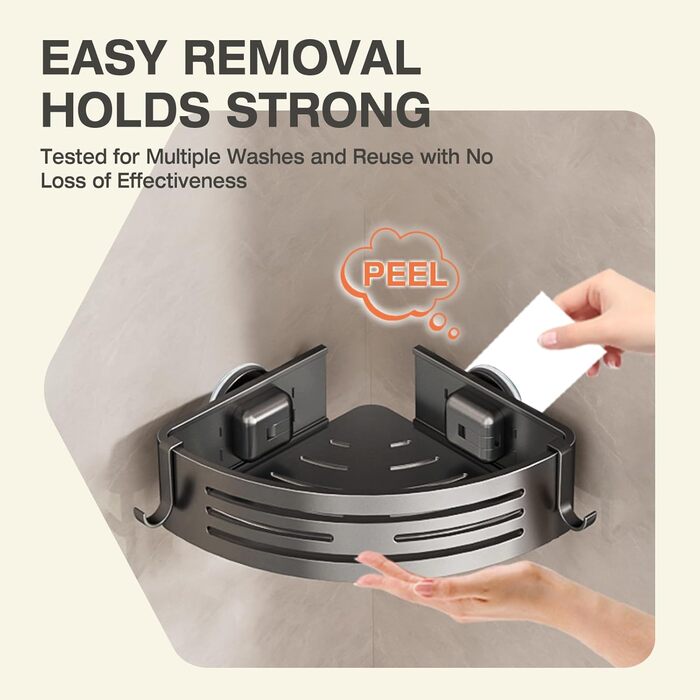 Кутова полиця для душу Lekesky без свердління, з міцними присосками, з алюмінію та нержавіючої сталі, знімна полиця для ванної кімнати, кухні, орендованого житла (набір 2 шт., графітовий сірий колір). Кутова - графітовий сірий.