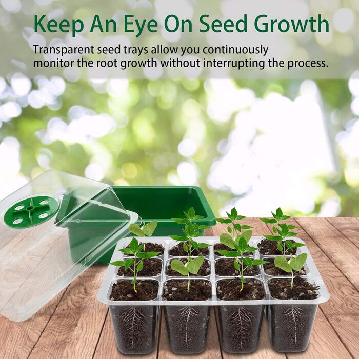 Теплиця для вирощування Feizeisun, 6 шт., 72 комірок, набір для міні-теплиці, міні-теплиця, ящик для вирощування в закритому приміщенні, піддон для вирощування теплиці з кришкою та вентиляцією для розсади, зелений