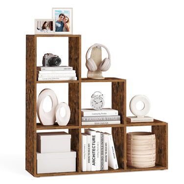 Книжкова полиця VASAGLE, полиця для сходів, перегородка, меблі для зберігання, 6 полиць, для офісу, вітальні, спальні, рустикальний коричневий LBC63BX