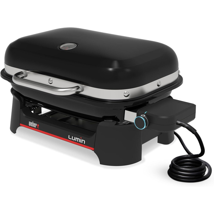 Компактний портативний електрогриль Weber Lumin Compact, до 315 C, з термометром на кришці, чавунними решітками з порцеляновим емалюванням, площа гриля 43 x 32 см, чорний (1502044), без підставки