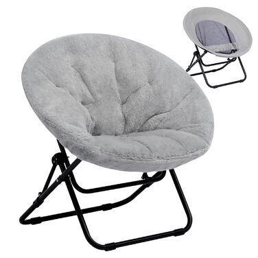 Розкладне крісло HollyHOME, кругле розкладне крісло, крісло-підголовник для вітальні, кругле крісло для відпочинку, крісло-місяць, крісло для відпочинку, затишне крісло для читання, спальня, плюшеве, сіре