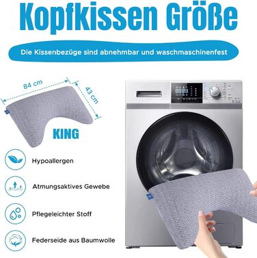 Подушка для сну на боці від болю в шиї та плечах - Подушки з піни з ефектом пам&39яті розміру &quotking-size&quot для сну - Регульована вигнута подушка зі знімною наволочкою, яку можна прати (сіра) U-подібна подушка Grau