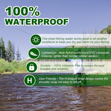 Вейдерси Croch для чоловіків та жінок, рибальські штани, водонепроникні ПВХ-нейлонові з гумовими вейдерсами, розміри 38-47, ідеальні вейдерси та рибальські штани, зелені, розмір 47