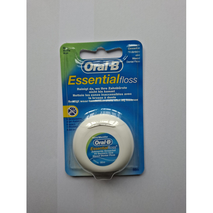 Зубна нитка Oral-B EssentialFloss, вощена, з мятним смаком, 50 м, стійка до розривів та розшарування, 6 упаковок нитки Essential (набір з 6 шт.)
