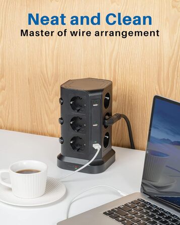 Шляховий подовжувач (4000 Вт/16А), 6 USB-розеток із захистом від перенапруги, індивідуально перемикається розетка для офісного кух