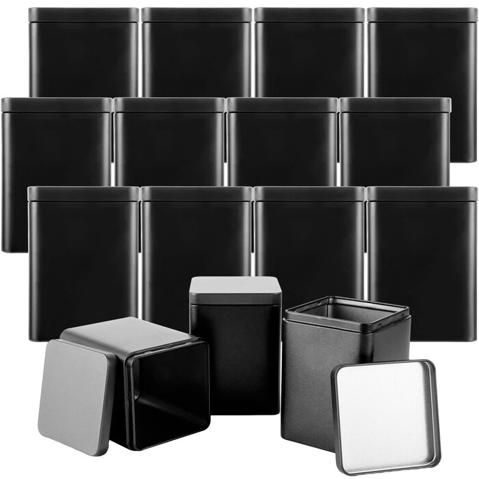 Чайні банки SHUESS, 15 шт. , для розсипного чаю, 100-250 г квадратна металева чайна банка, сірого кольору, 8x8x11 см, герметична та штабельована для зберігання розсипного чаю, кави та спецій елегантні банки для зберігання, матовий дизайн