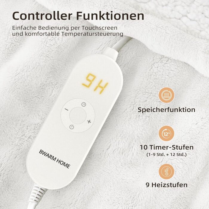 Електрична ковдра 130x180 см, з автоматичним вимкненням, 9 режимами нагріву та 10-годинним таймером, функцією пам&39яті, захистом від перегріву, електрична м&39яка ковдра для ліжка, офісна (біла) 130x180 см Білий