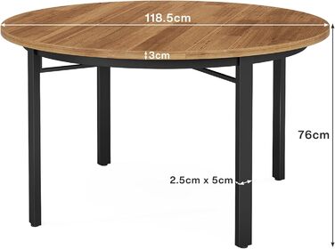 Круглий обідній стіл Lailang 120 см, дерев&39яний обідній стіл, для 4-6 осіб з металевими ніжками, стільниця з МДФ, дерев&39яного композиту, 118,5 x 118,5 x 76 см, коричневий, для їдальні та кухні