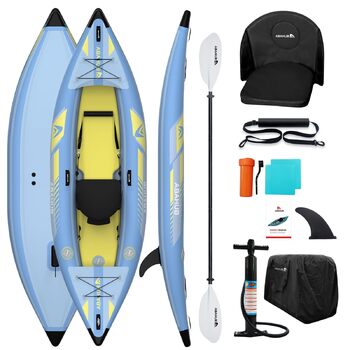 Надувний каяк Abahub 320 см/420 см з веслом для каяка, сидінням для каяка, підставкою для ніг, ручним насосом та сумкою для каякінгу, каное, надувний човен 1/2 сидіння 320/420x89x23 см світло-блакитний 1 сидіння 320 см