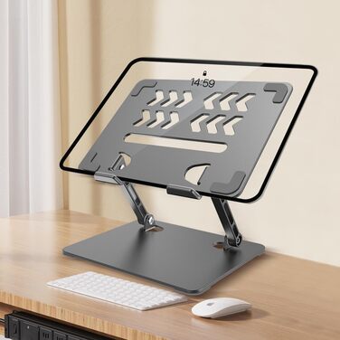 Підставка для планшета та ноутбука, регульована по висоті, з алюмінієвим тримачем, ергономічна з охолодженням, портативна настільна підставка з подвійною опорою для планшетів та ноутбуків до 17,3 дюймів