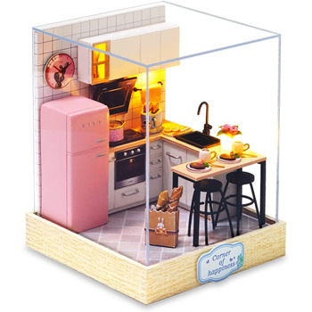 Мініатюрний будиночок для ляльок Cuteefun своїми руками для початківців, мініатюрний будиночок для ляльок, який можна побудувати самостійно, набір мініатюрних будиночків з інструментами, набір для ремесел дерев&39яний будиночок (кухня)