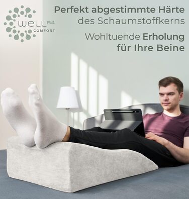 Ергономічна подушка для підняття ніг - опора для ніг - подушка для підняття ніг - клиноподібна подушка, опорна подушка для колін, ідеально підходить як подушка для лімфодренажу та венозного клина, біла, плоска