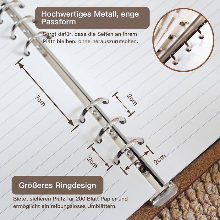 Шкіряний блокнот А5 з можливістю багаторазового поповнення, багаторазовий шкіряний щоденник, вінтажний органайзер з металевою папкою на 6 кілець, 120 сторінок, лінований папір та кишеня, для письменників, бізнесу, роботи, навчання, А5 кавово-коричневого к