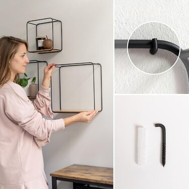 Набір настінних полиць -Jona- 3-компонентна підвісна полиця з металу та шпону натурального дерева настінна прикраса та полиця для