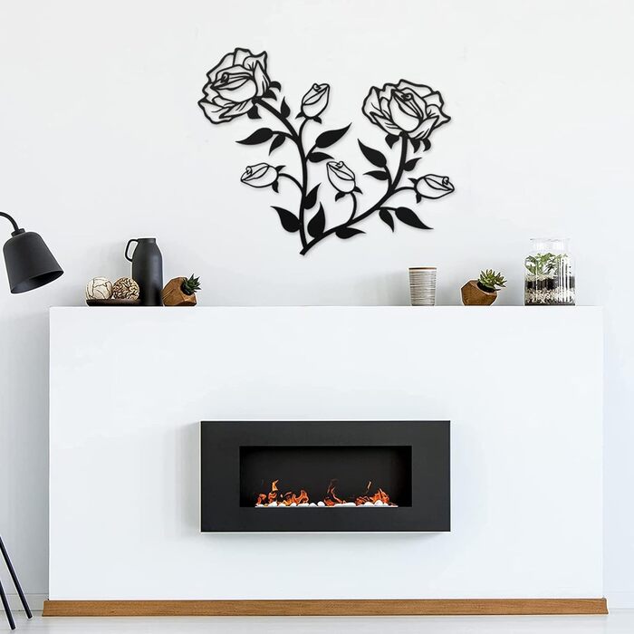 Великі квіти троянди настінні прикраси, 38 см високий чорний металевий художній орнамент настінний вішалка для домашньої спальні о