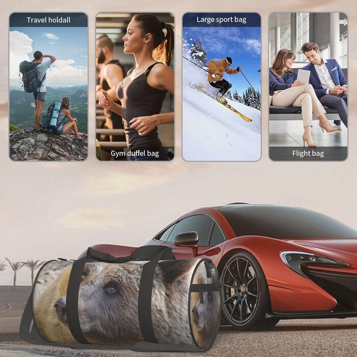 Спортивна сумка, дорожня сумка, з принтом ведмедя, сумка для подорожей на вихідні, чорна, універсальний розмір