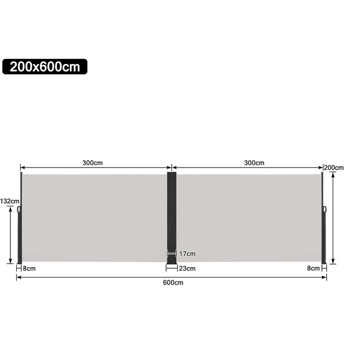 Розсувний бічний тент для балкону, сонцезахисний навіс, екран для забезпечення приватності, водонепроникний та вітронепроникний, виготовлений з поліестеру, для саду, патіо, дитячих майданчиків та кемпінгу (200x600 см, сірий) 200x600 см сірий
