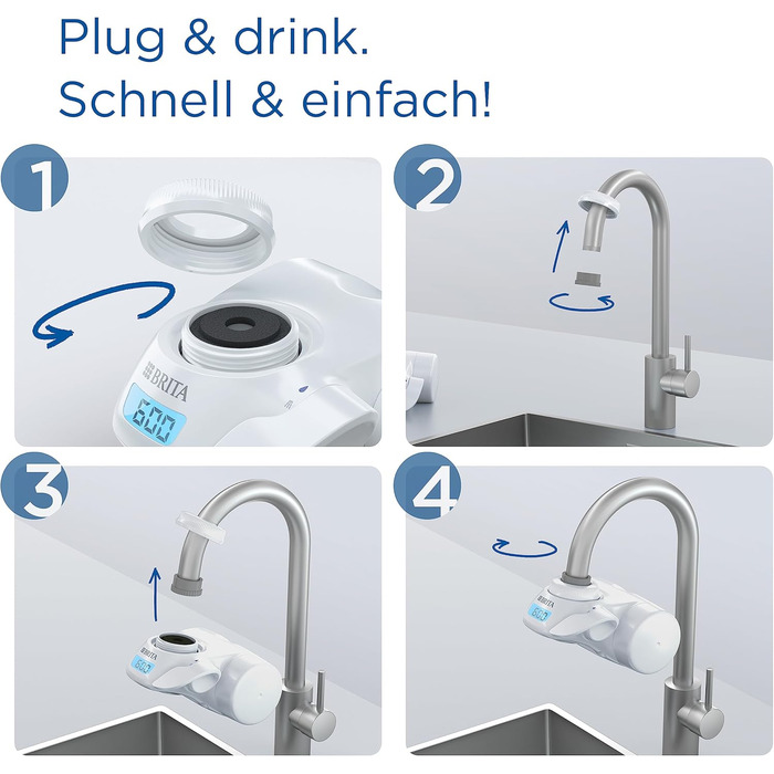 Фільтр для води BRITA для крана ON TAP Pro V-MF вкл. 1 фільтруючий картридж (600 л) - зменшує 99,99 бактерій, хлору, мікропластику та важких металів / цифровий РК-дисплей показує залишок ємності.