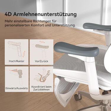 Ергономічне офісне крісло SIHOO з динамічною поперековою підтримкою, 3D-підлокітниками та регульованою спинкою, підставкою для ніг для додаткового комфорту, стільце для домашнього офісу, Doro C300 біло-біла основа з підставкою для ніг