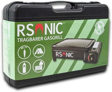 Портативний газовий гриль Rsonic на бутані з решіткою для гриля та пластиною для гриля, включаючи футляр для перенесення, кемпінговий гриль, картриджний гриль, портативний, чорний, безкоштовний освіжувач повітря Clearfee