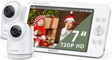 Дюймовий монітор для дитини з 2 камерами, 720p відео, радіоняня hone WLAN, батарея 6000 мАг 23 години, нічне бачення, функція двос