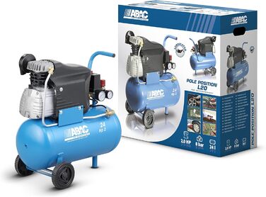 Повітряний компресор ABAC POLE POSITION L20, 24-літровий повітряний компресор, подвійний манометр, макс. тиск 10 бар, впорскування