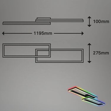 Стельовий світильник Briloner RGB з підсвіткою, LED-лампа з регулюванням яскравості та температури світла, RGB-рамка, пульт ДК, чорний, прямокутний, 2 лампи