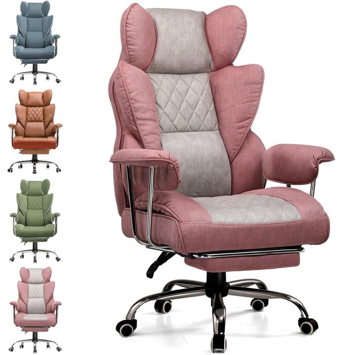 Ігрове крісло GTPLAYER, офісне крісло з пружинною опорою для попереку, ергономічне та зручне широке офісне комп&39ютерне крісло з м&39якими підлокітниками та підставкою для ніг, що виходять назовні, рожева тканина