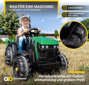 Електричний дитячий трактор з причепом 2 x 12 В 45 Вт двигун - акумулятор 12 В 7 Ач - пульт дистанційного керування 2,4 ГГц - дитя