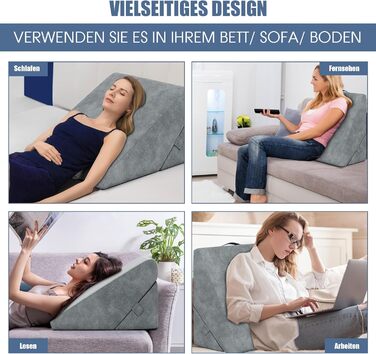 Подушка-клин COSTWAY, подушка для читання, подушка для спини та ніг, чохол з піни з ефектом пам&39яті, який можна прати, рефлюксна подушка для дорослого ліжка, ергономічна подушка для ніг, розслаблююча подушка для ліжка та дивана, сіра
