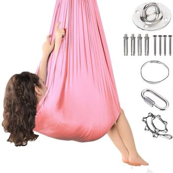 Універсальний надлегкий гамак для використання в приміщенні та на вулиці, вантажопідйомність 200 кг, дихаючий нейлон У комплекті 2 подовжувальні ремені, 1 високоякісний карабін, 1 монтажна пластина, 8 гвинтів (рожевий) Рожевий 280*150 см