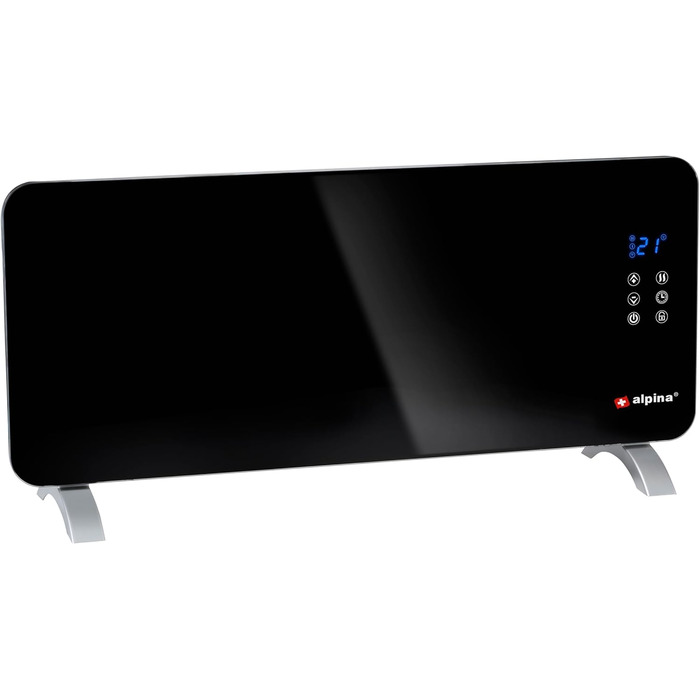 Електричний обігрівач Alpina потужністю 2000 Вт Радіаційний обігрівач з термостатом та 24-годинним таймером Електричний обігрівач для кімнат площею 1020 м Настінний або окремостоячий Радіаційний обігрівач 92x24x43 см Чорний