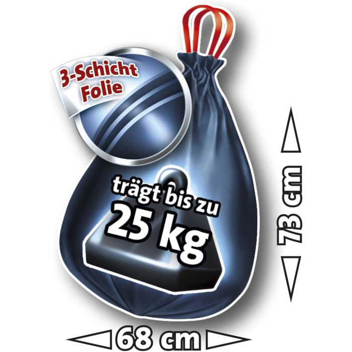 Професійні міцні сміттєві пакети Swirl зі шнурком, 60 літрів, стійкі до розривів, 3 рулони по 12 пакетів кожен (3 упаковки)