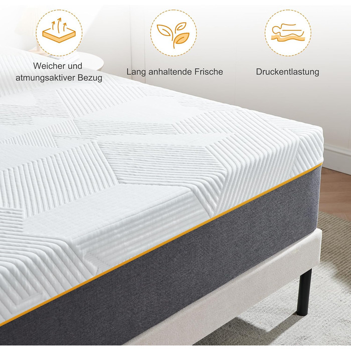 Матрац 140x200x16 см, рівень жорсткості H3, висота - 16 см, матрац з холодної піни з чохлом, який можна прати, тканина з м&39якою поверхнею, комфортний матрац з піни для молоді (140 x 200 см), середня жорсткість 140 x 200 см 16,0 сантиметрів