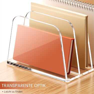 Акриловий тримач для листів та органайзер для столу SANRUI (4 відділення) - вертикальний лоток для листів для пошти, блокнотів A5 та планшетів Прозорий органайзер для тіней для повік та сортувальник (прозорий)