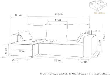 Кутовий диван з функцією сну Tobi 246x145 см - Диван - Диван з ящиком для зберігання - Кутовий диван - L-подібний - Диван-ліжко - Диван-ліжко з ящиком для зберігання - Універсальний (Centaur 01 Бежевий)