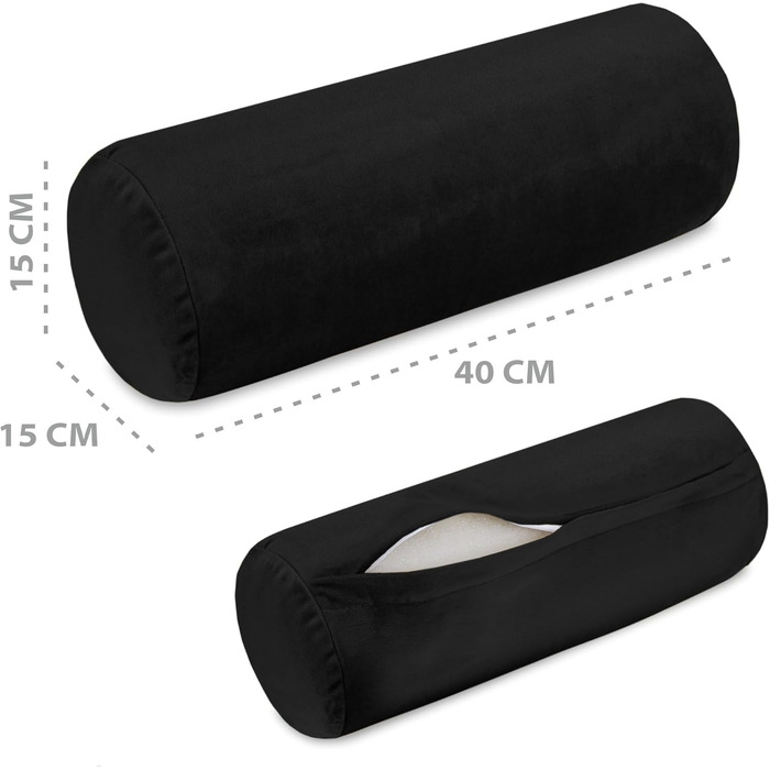 Дитячий валик для шиї Totsy з чохлом, валик для йоги, валик для колін, позиціонувальний валик, оксамит 40x15 см - подушка для шиї, валик для подушки, валик для йоги, подушка для колін, декоративна подушка та маленька подушка, довгий валик, чорна подушка