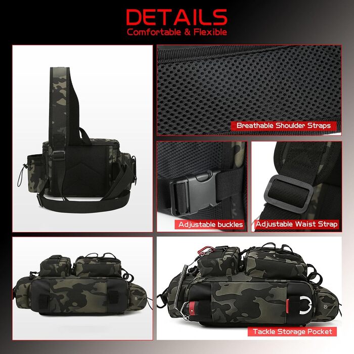 Сумка для риболовлі KoolYouth, водонепроникна сумка для риболовлі на ремні, сумка для риболовлі з нейлону 600D з ручками для перенесення, багатокишенькова сумка для риболовлі Сумка для рибальського спорядження (камуфляж) Камуфляж -1