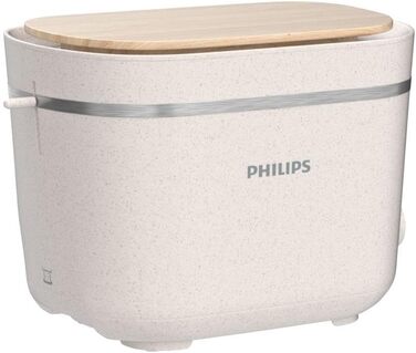 Тостер Philips Eco Conscious Edition - 2 слоти для тостів, 8 рівнів, насадка для булочки, функція розморожування, виготовлений з відпрацьованої кулінарної олії, шовковий білий матовий (HD2640/10)