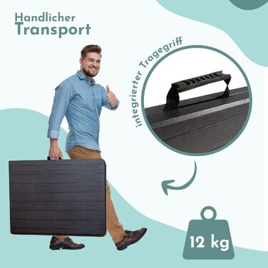 Розкладний стіл Lemodo 180 x 75 см Складаний садовий та фуршетний стіл до 150 кг, міцний стіл для вечірок з всепогодного чорного дерева, компактне зберігання у вигляді валізи з ручкою для перенесення, дерево/чорний