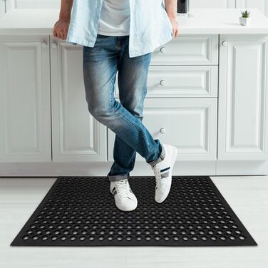 Нековзний гумовий килимок Rainmae 60x90 см, чорний, брудозатримуючий килимок, гумовий килимок для дверей, килимок у формі стільників, що ріжеться, з перфорованим візерунком, підходить для використання всередині та зовні приміщень