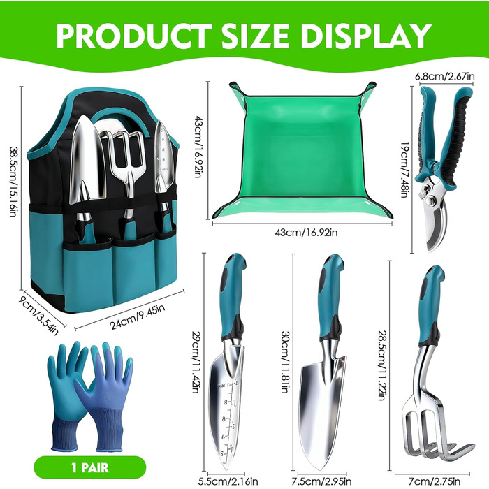 Набір садових інструментів Gartenwerk 7 предметів з рукавичками та сумкою для зберігання, ергономічні ручки з антиковзким покриттям, садовий набір для роботи на відкритому повітрі