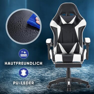 Ігрове крісло Walden Sports, ергономічне офісне крісло, ігрове крісло, регульована спинка та висота сидіння, обертове крісло, гоночне офісне комп&39ютерне крісло, ергономічне крісло для відеоігор (біле)