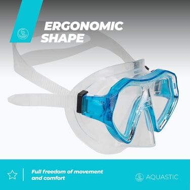 Набір для сноркелінгу AQUASTIC для дітей, дитяча маска для дайвінгу Shelly JR 2-в-1, маска для сноркелінгу та свисток, синій, маска з подвійним загартованим склом, гіпоалергенний силіконовий мундштук