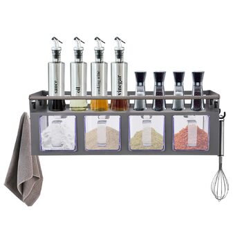 Підвісний органайзер для спецій з 4 знімними підставками для спецій, настінна кухонна підставка для солі, перцю, цукру, спецій (сіра)