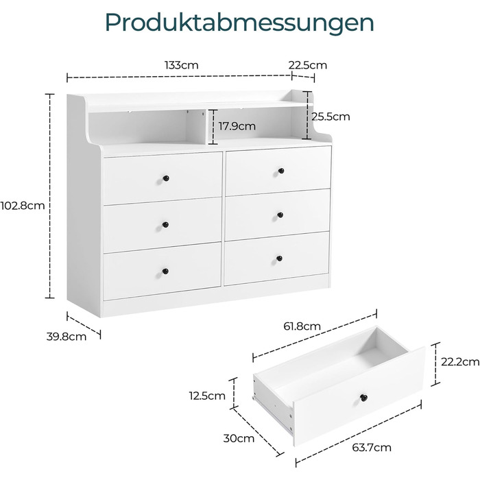 Комод LINSY HOME з 6 шухлядами, білий високоякісний дерев&39яний комод, лляна скриня для спальні, сучасний дизайн, розміри 133 102,8 39,8 см